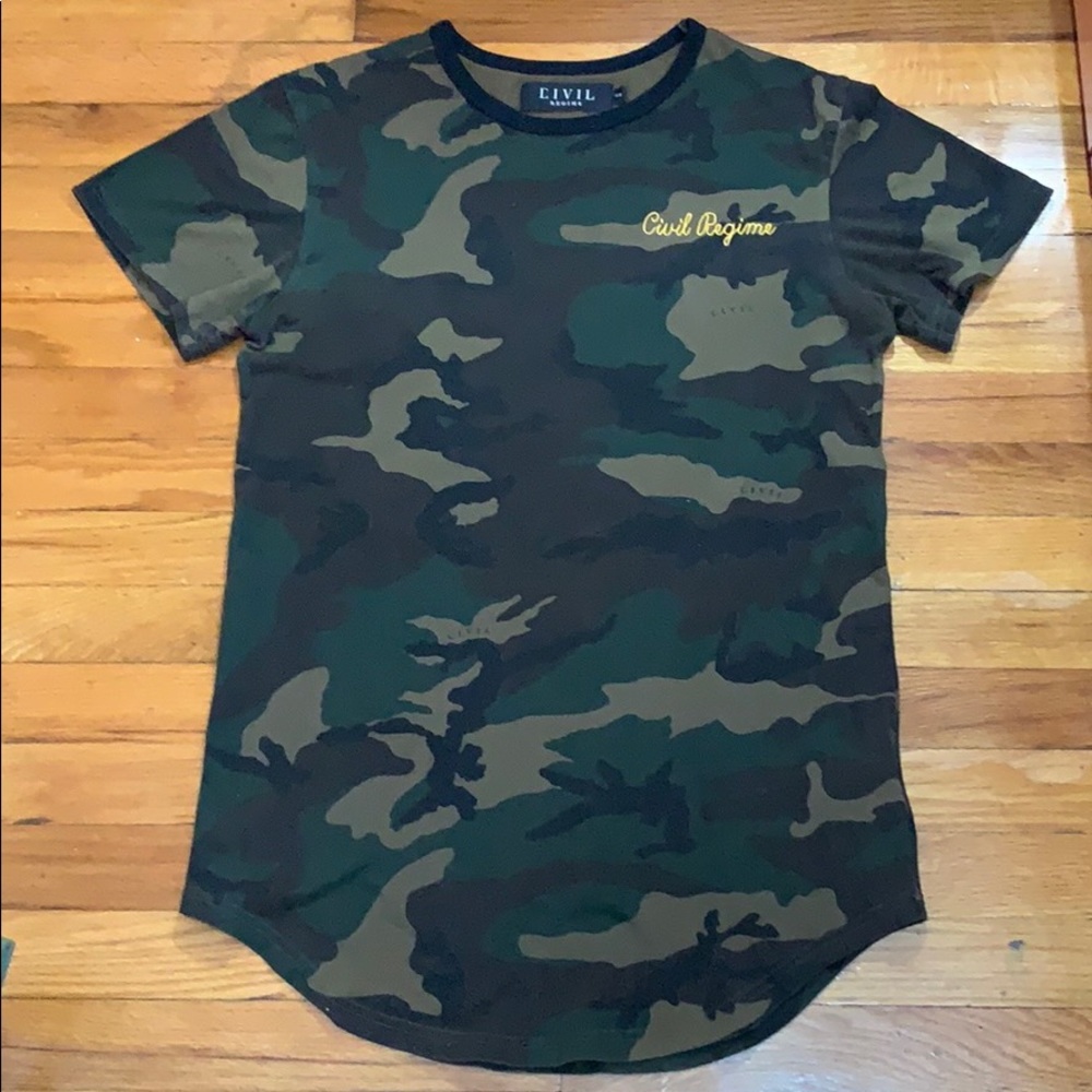 Civil Regime Camo Embroidered Elongated Scoop Tee